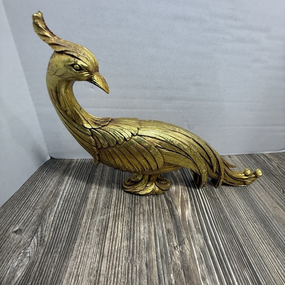 Vintage Gold Gilt Pheasant Syroco‎ MCM Hollywood Regency Peacock Bird Figurine